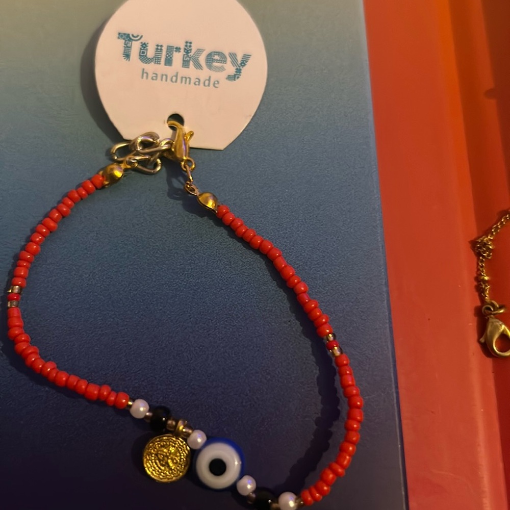 Evil eye, necklace, handmade, orange, beads, brand, new